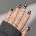 Black Ombre Cat Eye Press On Nails, Short Square Reusable Nails - color: I2-Smoked Eclipse
