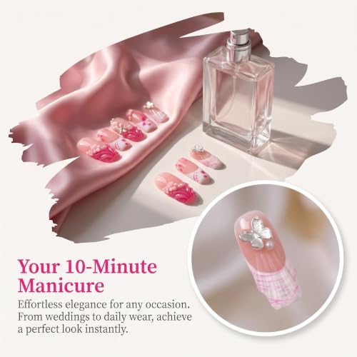 Medium Coffin Press on Nails Butterfly Pearl Handmade Fake Nails - color: style14