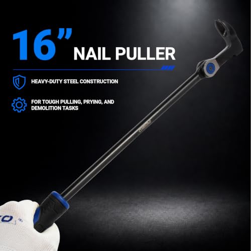16" Nail Puller Pry Bar, Indexing Crowbar Multi-Angle Wrecking Bar - size: 16"