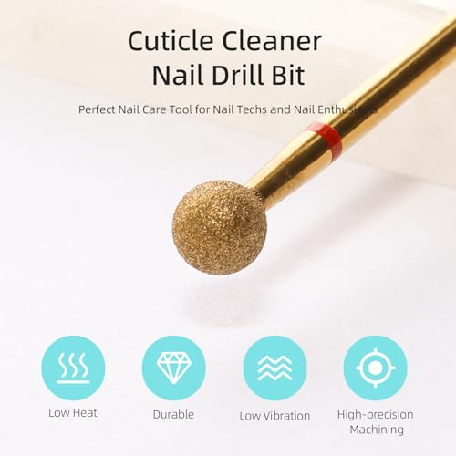 5mm Ball Cuticle Clean Nail Drill Bit, Titanium Series Russian Diamond Nail Bits Professional Safety Under Nail Cleaner for Cuticle Dead Skin, Electric Nails Accessories, Fine - color: 5mm Ball Cuticle Bit, size: Fine - F