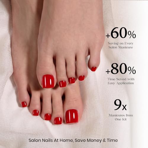 Beetles Red Press On Toenails - Cherry Rouge, Short Square 150 Pcs - color: 3 - Red Solid - Short