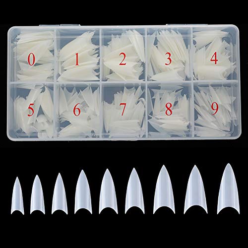 Beuniar Stiletto Nail Tips Natural 500Pcs Short Pointed False Acrylic Nails - color: Natural