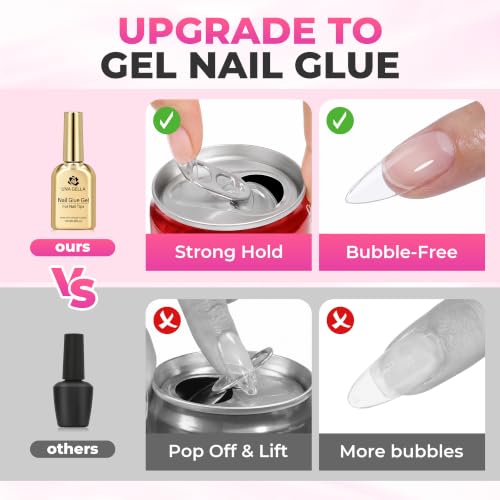 UNA GELLA Medium Almond Gel Tips Nail Kit, Pre-Etched Nail Tips 120PCS