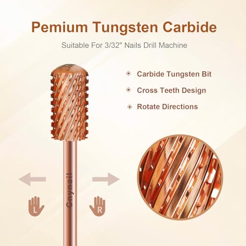 3/32" Large Smooth Barrel Safety Nail Drill Bit for Gel & Acrylic Removal - color: Rose Gold, size: 2XC
