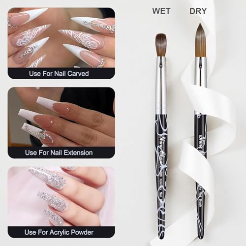 Acrylic Nail Art Brush Size 20, 100% Pure Kolinsky Hair Oval Nail Brush for Acrylic Application, Professional Nail Extension Manicure Tool Striping Nail Drawing Pen for DIY Home Salon - color: Black, size: #20