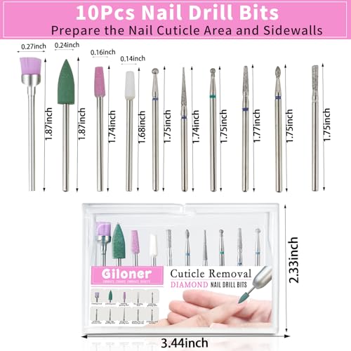 10pcs Nail Drill Bits Set,Cuticle Clean Nail Bit,Diamond Nail Drill Bits For 3/32 Inch Electric Nail File,Suitable For Acrylic Nail Gel Polish Manicure,Nail Design Prep Tools