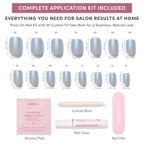 Glamnetic Press On Nails - Short Squoval, Glazed Fake Nails 30 Pc Full Kit - color: Powder Bleu - Light Blue Solid