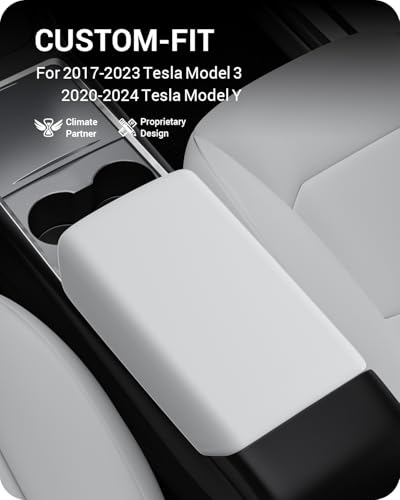 BASENOR Armrest Cover for 2017-2024 Tesla Model Y Model 3-White No Logo - size: Model Y / 3 White