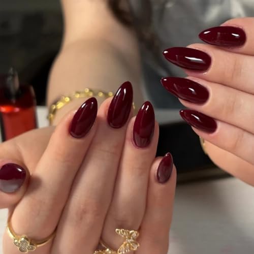 Red Press on Nails Almond Fake Nails 24Pcs - color: Color-1