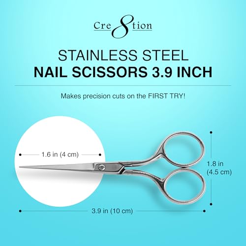 Cre8tion Stainless Steel Nail Scissors S02, Acetone-Proof Blades, 3.9" - size: 3.9 Inches