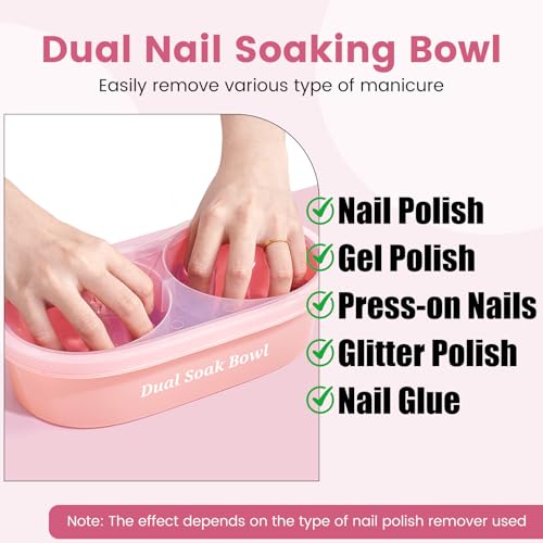 Dual Nail Soaking Bowl for Both Hands, Acetone-Proof Manicure Soak Bowl Kit - color: D1-Pink for big hands