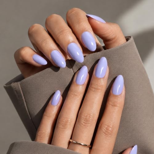 Purple Press On Nails Almond - Solid Purple Nails Fake Nails - color: 5B - Dusty Lavender