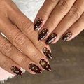 Brown Press on Nails Almond, Fall Winter Cat Eye, Polka Dots, Medium - color: Style-37
