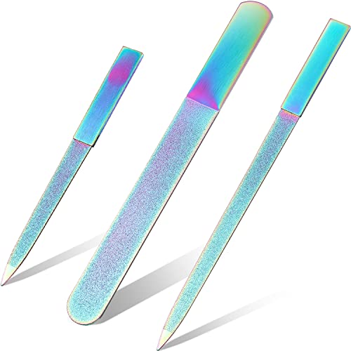 Mudder 3 Pcs Stainless Steel Diamond Nail File Set Rainbow Color - color: Rainbow Color