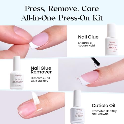Beetles Press On Nails Kit - Medium Almond French Tip Nails Kit, 224 Pcs - color: A - Fruity French - Medium