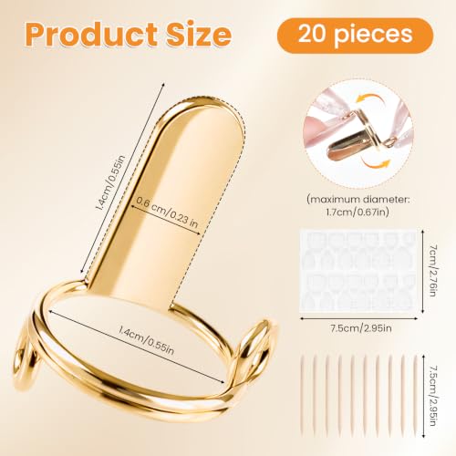 20Pcs Wudu Nail Rings with 120Pcs Adhesive Nail Tabs-Gold - color: Gold
