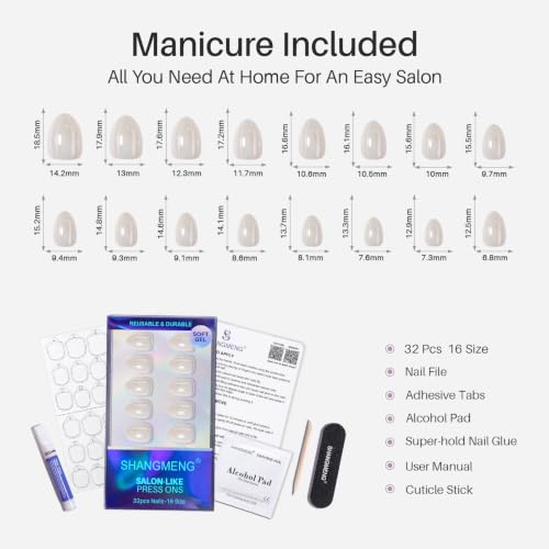 SHANGMENG Halloween Press on Nails, Extra Short Almond White Chrome Nails - color: White Mirror