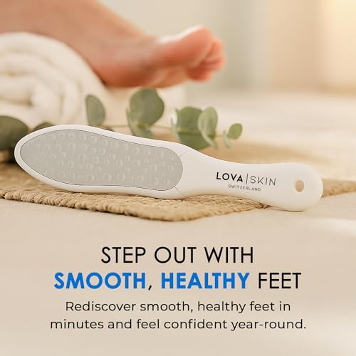 LOVA Skin Professional Foot File | Stainless Steel Foot Scraper and Callus Remover Tool | Double-Sided Pedicure Foot File for Dead Skin and Hard Heel Removal | Durable Hygienic Design - color: White