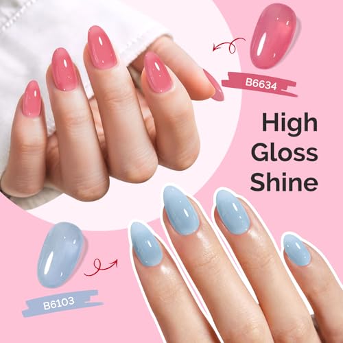 MelodySusie Jelly Gel Nail Polish Set 6PCS Milky or Jelly Texture 15ML - color: Pastel Sea Breeze 15ML