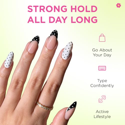 PaintLab Black White Polka Dot Press On Nails, Medium Almond 30pc Nail Tips - color: Polka Dot Couture