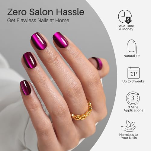 SHANGMENG Halloween Press on Nails, Square Short Plum Purple Cat Eye Nails - color: Amethyst