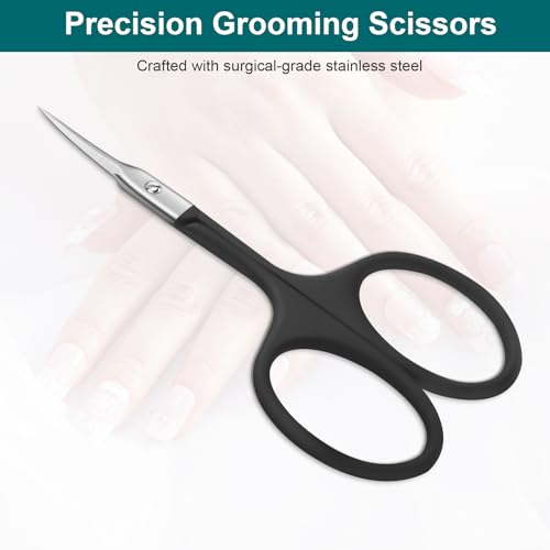 CGBE Cuticle Scissors, Extra Fine Curved Eyebrow Scissors, Black - color: Black