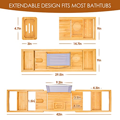 Foldable Bathtub Tray Caddy with Soap Dish Adjustable 29.5-43''Beige - color: Beige