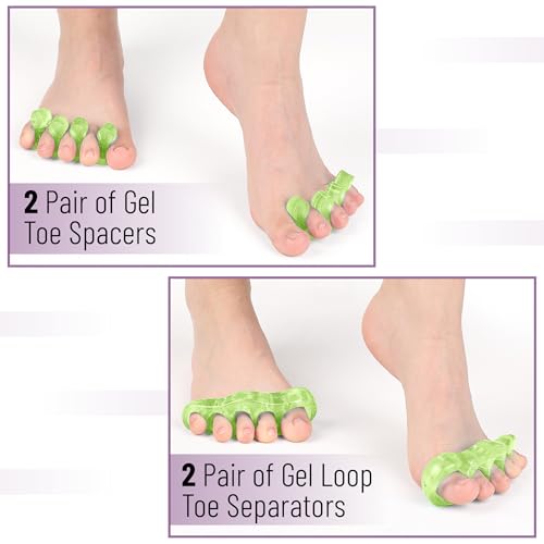 DR JK- ToePal Gel Toe Separator, 4 Pairs, Toe Spacers, Bunion Corrector - color: Light Green, size: 4 Pairs