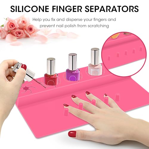 Nail Polish Holder, 2 in 1 Silicone Hand Rest Mat-Rose Red - color: Rose Red
