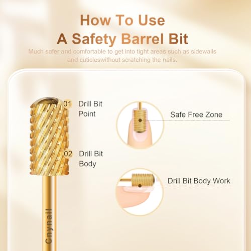 3/32" Large Smooth Barrel Safety Nail Drill Bit for Gel & Acrylic Removal - color: Gold L-S Barrel, size: 2XC