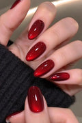 AzureBeauty Short Almond Press On Nails, Ruby Red Cat Eye, 32 Pcs 16 Sizes - color: B1-Ruby Red Cat Eye
