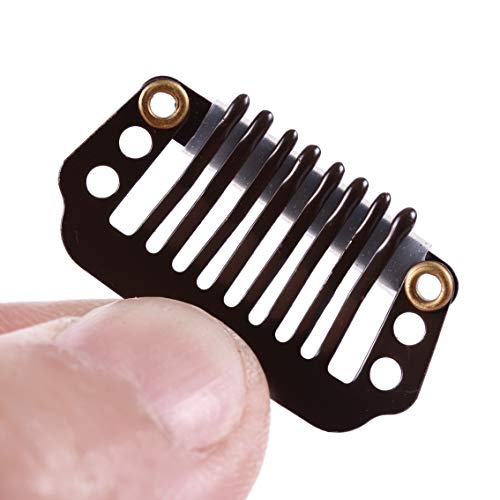 YANTAISIYU 24 Count Metal Hair Extension Clips, 28mm 8-teeth Snap Hair Clips for Wigs Hairpiece Hair Extensions Accessories, Dark Brown - color: Dark Brown, style: 28mm