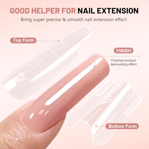 JEWHITENY 280 PCS Sandwich Nails Dual Forms:short square Reusable Nail Forms with Guide Lines,14 Sizes Nail Mold for Nails Extension,Salon & Home DIY Nail Art Tools - color: short square-SMZ-04