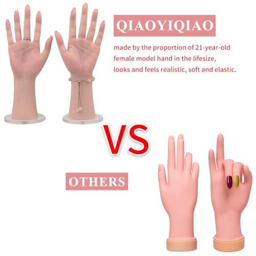 Silicone Realistic Female Hand Acrylic Nails Pratice Training For Nail Art Showing Jewelry Life Size Female Model Flexible Bendable (Pair Hand-With Skeleton, Ivory) - color: Ivory, size: Pair Hand-With Skeleton