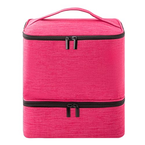Nail Polish Carrying Case with UV LED Nail Lamp Compartment - Holds 30 Bottles, Double-layer Nail Light Storage Bag for Nail Dryer, Rose-Pink (BAG ONLY) - color: Rose Pink