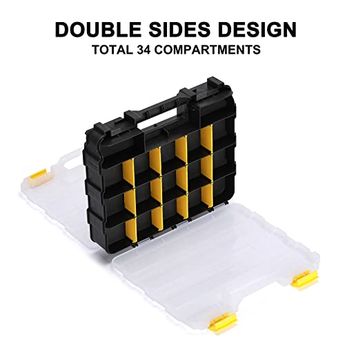 Mayouko Double Side Tools Organizer, Customizable Removable Plastic Dividers, Hardware Box Storage, Excellent for Screws,Nuts,Small Parts, 34-Compartment,2 PCS Set - color: Yellow, size: 2 PCS