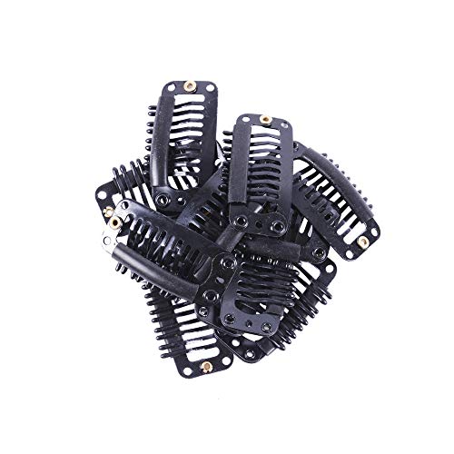 YANTAISIYU 24 pcs/lot 32mm 9-teeth Metal Wig Clips with Rubber Stopper, Invisible Hairpiece Wig Accessories Clips (Black) - color: Black, style: 32mm 24pcs