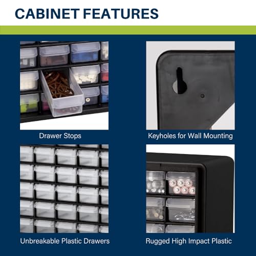 Akro-Mils 64-Drawer Plastic Storage Cabinet, 20-Inch W x 6-Inch D x 16-Inch H | Black | Model 10164 | Garage Organization - color: Black, size: 64 Drawer, style: 2 pack
