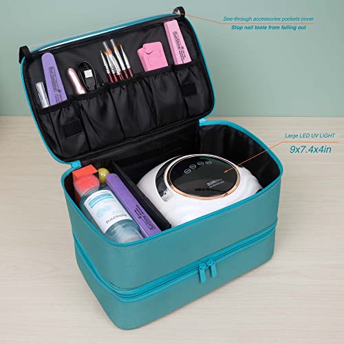 ButterFox Large Nail Polish Organizer Storage Case, Fits Nail Lamp Dryer and 40-50 Nail Polish Bottles (0.5 fl oz - 0.3 fl oz), Gel Nail Polish Kits Supplies Bag - color: Turquoise, size: M (40-50 Slots)