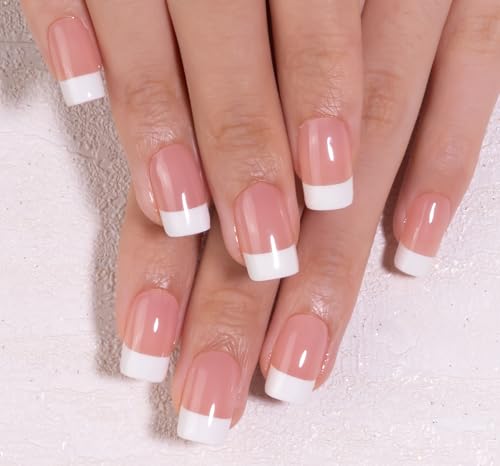 CurvLife Medium Square French Tip Press On Nails, Classic Edge, Soft Gel - color: french-1