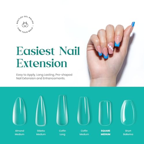 Beetles Medium Square Nail Tips, 500Pcs Nail Kit Medium Square - color: Medium Square 500pcs (Clear)
