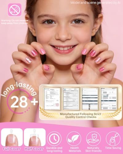 krofaue Kids Nail Tips with Handle - Flexible Gel Press on Nails - color: Clear Kids Nail Tips