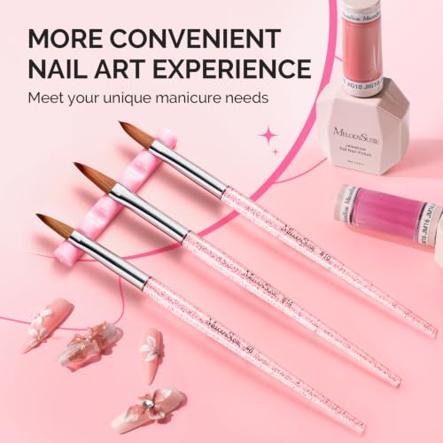 MelodySusie 3Pcs Acrylic Nail Brush Set,Sizes 8/10/14 - color: Transparent pink