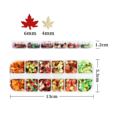 12 Grids Fall Maple Leaf Nail Glitter - color: Color 17