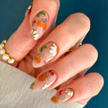 Fall Press on Nails Almond, Gilded Pumpkin Daisy Leaf, Medium - color: Style-35