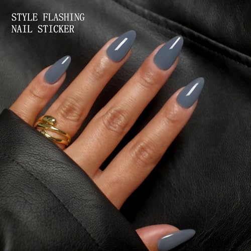 JMEOWIO Semi Cured Gel Strips Nail Art Sticker Wrap Grey Blue - color: Grey Blue