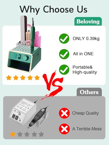 Beloving Nail Drill Machine Electric File, Portable for Acrylic Gel Dip Powder Nails, All in One Nail Drill Kit for Manicure Pedicure, Nail Set with Everything, Dark Green - color: Dark Green