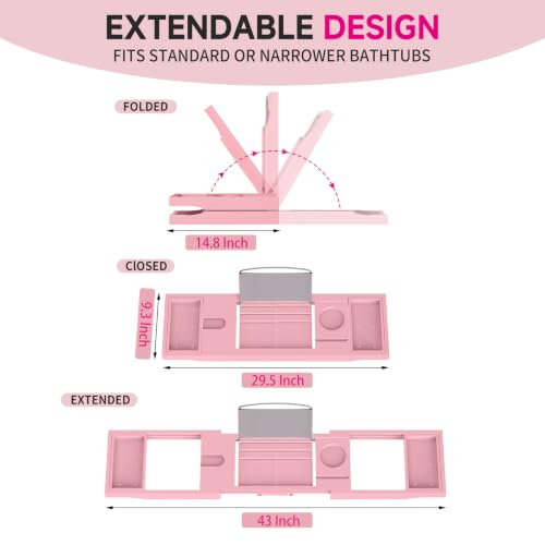 Foldable Bathtub Tray Caddy with Soap Dish Adjustable 29.5-43'' Pink - color: Pink