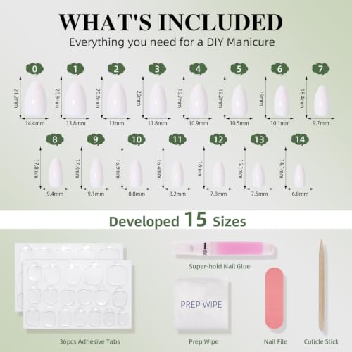 White Press On Nails Almond - Milky White Nails Fake Nails - color: 2A - Milky White