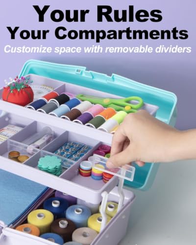TERGOO 13in Lager Plastic Craft Organizer and Storage 3-Layer Tackle Box - color: Purple Blue